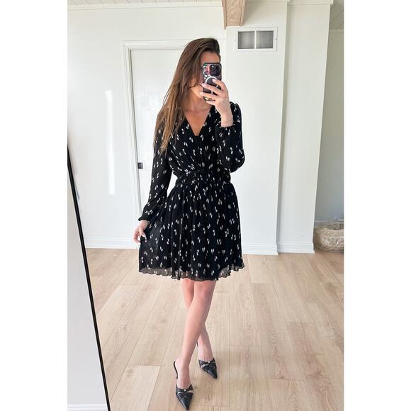 Maje Rionana V-Neck Bow Print Mini Dress size 42 or XL - Picture 11 of 12